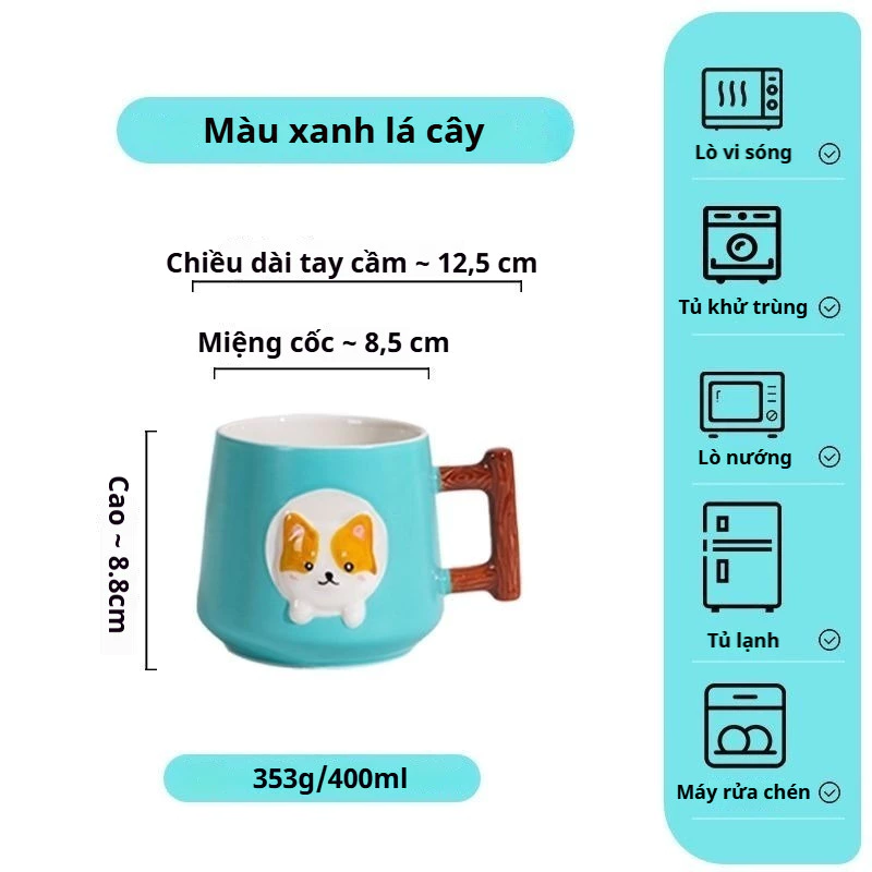 可愛いキャラクター グリーンセラミックマグカップ 400ml (学生・ペア・家族向け)