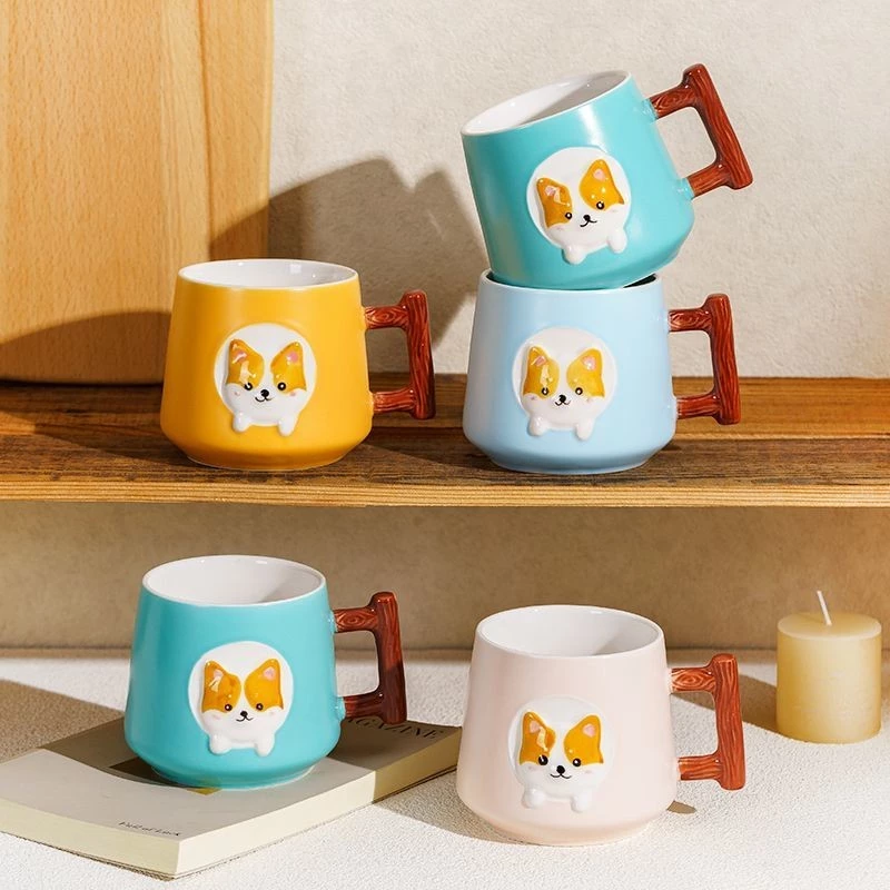 可愛いキャラクター グリーンセラミックマグカップ 400ml (学生・ペア・家族向け)