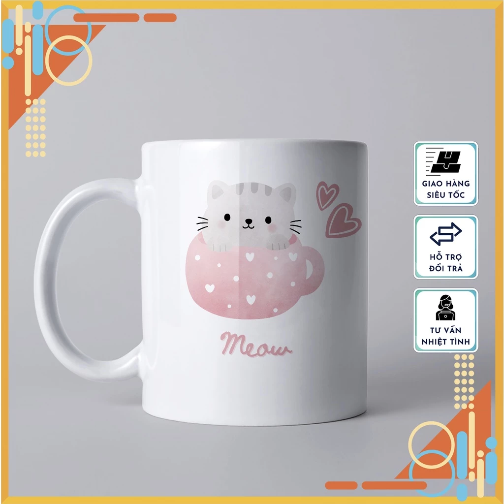 可愛い猫柄セラミックマグカップ:高級ギフト、普段使いに - (柄32)