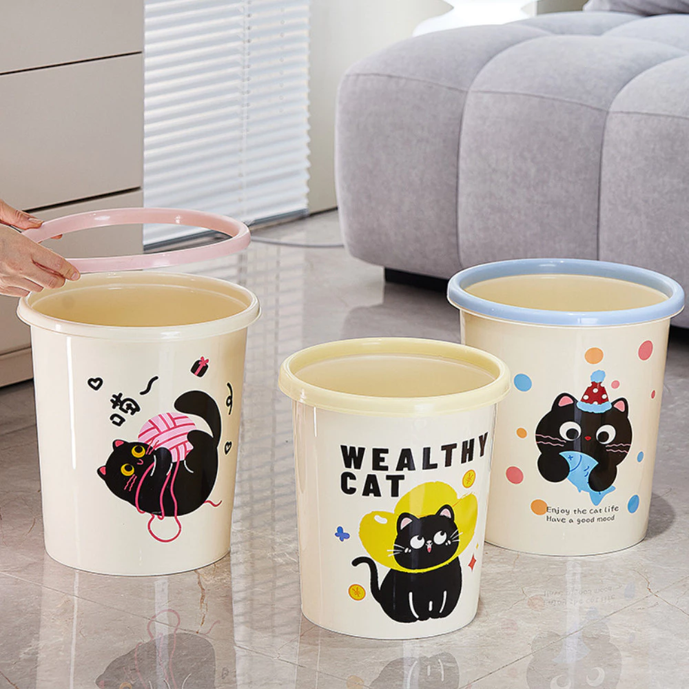 可愛い猫型ゴミ箱 15L クリームイエロー 高品質PP製 大容量 インテリア雑貨