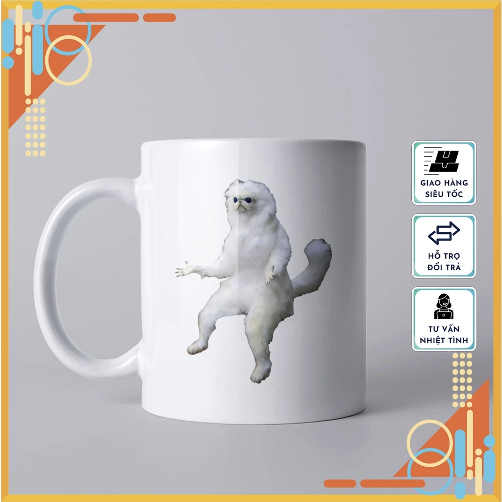 「ミーム猫」セラミックマグカップ - 可愛いギフト＆普段使いに！