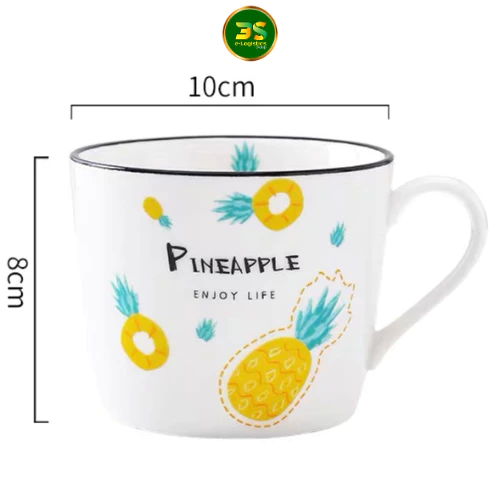 パイナップルとチーズスティック柄のキュートなセラミックマグカップ 350ml | 遊び心溢れるトロピカルデザイン