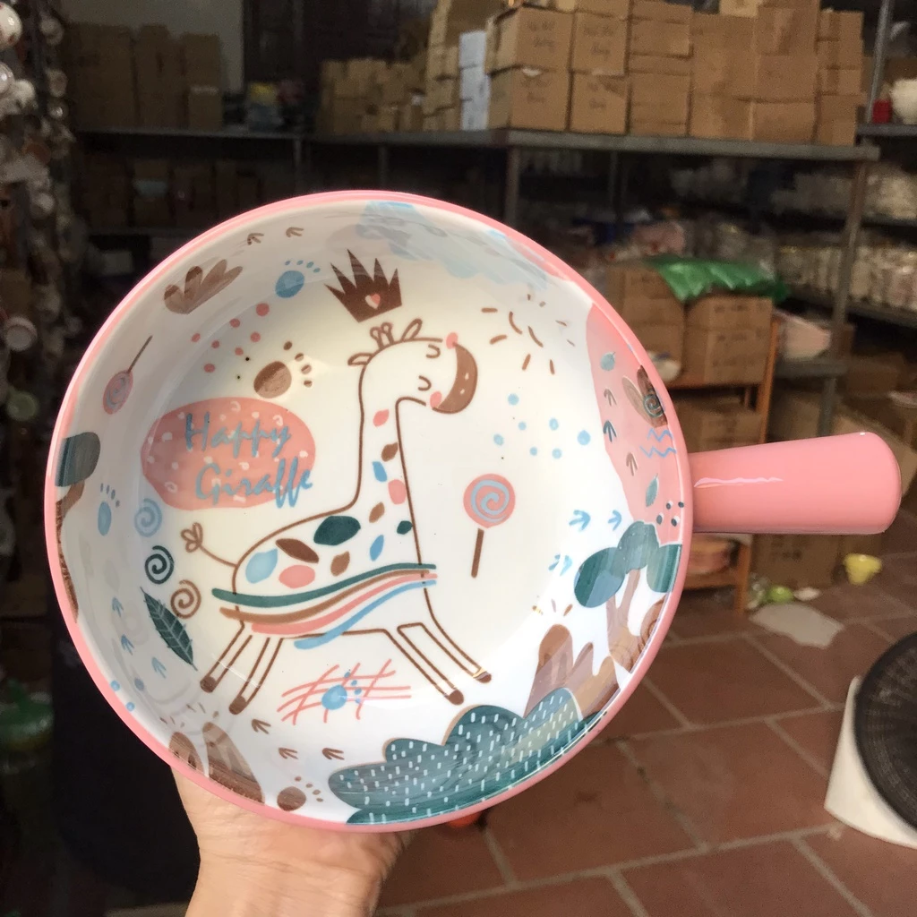 鹿柄ピンクミニパン皿<br>可愛いデコレーション<br>「ぽっちゃりハンドル」セラミック食器