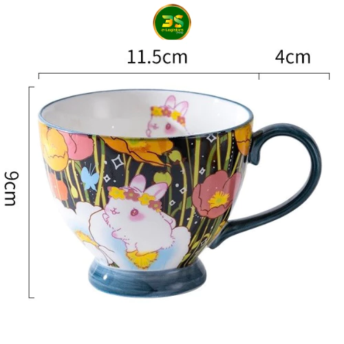 可愛いうさぎ柄セラミックマグカップ 450ml (デザイン05) - ギフト・オフィス用に最適