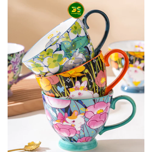 可愛いうさぎ柄セラミックマグカップ 450ml (デザイン05) - ギフト・オフィス用に最適