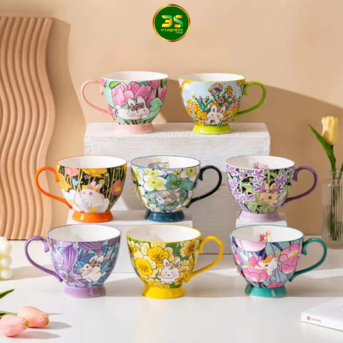 かわいいウサギ柄 陶器マグカップ 450ml オフィス＆ギフトに最適 モデル01