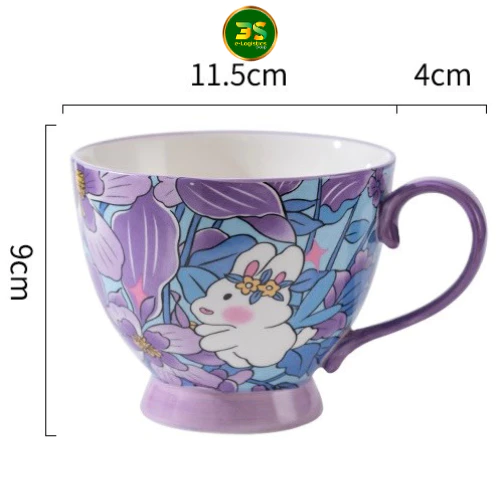 うさぎ柄のかわいいセラミックマグカップ 450ml - ギフト・オフィス用品に最適 09番