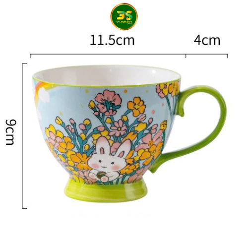 うさぎモチーフ 450ml セラミックマグカップ (モデル06) - ギフト・オフィス用にかわいい陶器コップ