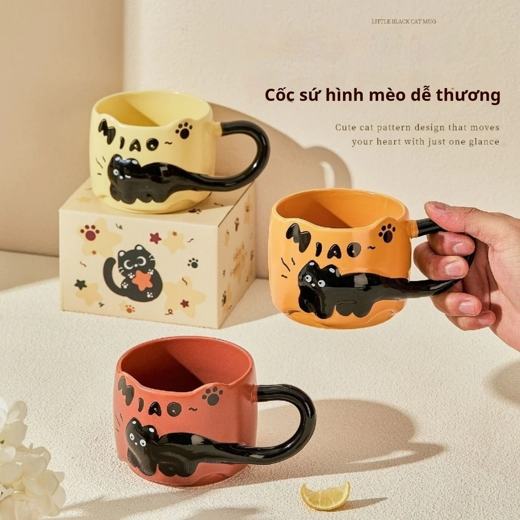 可愛い赤猫デザイン 高級陶器マグカップ 380ml ペアセット – カップル・オフィス・ご家庭用ギフト