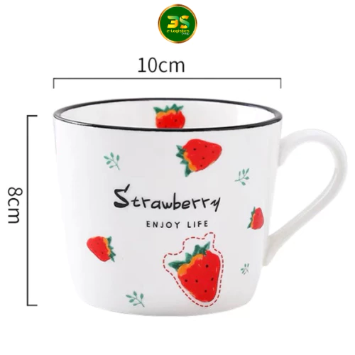 かわいいいちご＆チーズ柄陶器マグカップ 350ml - ギフトにも最適