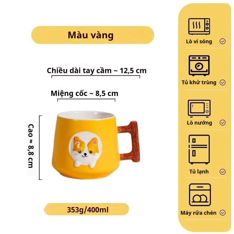 可愛いキャラクター黄色のセラミックマグカップ 400ml ペア対応 学生・家族・カップルに