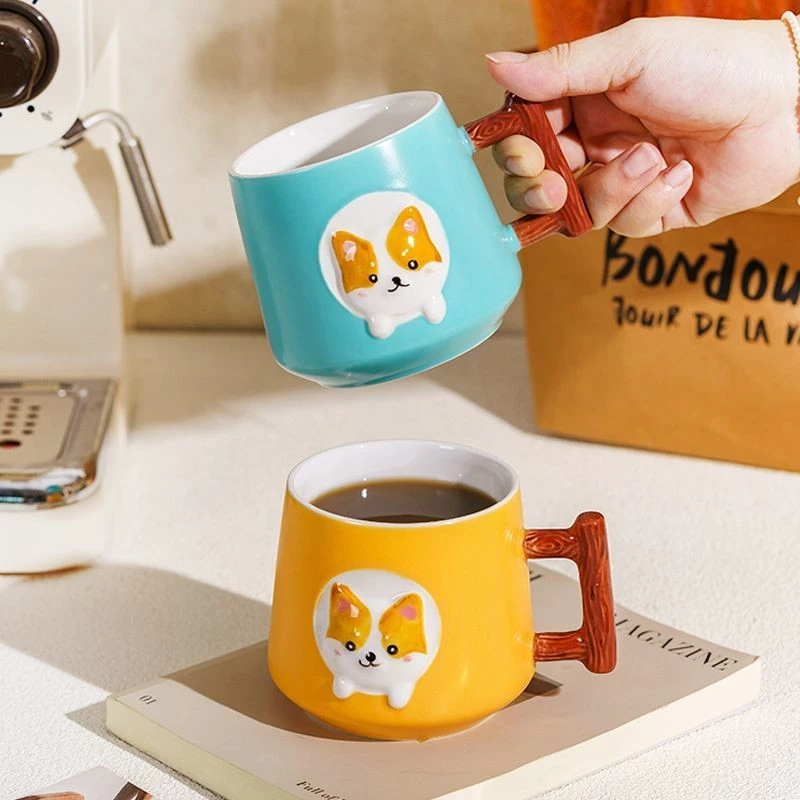 可愛いキャラクター黄色のセラミックマグカップ 400ml ペア対応 学生・家族・カップルに