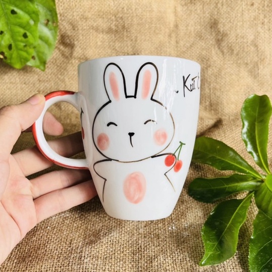 かわいいドリンクカップバットトランセラミックスコーヒーミルクカップかわいいベビーチェリーウサギの形