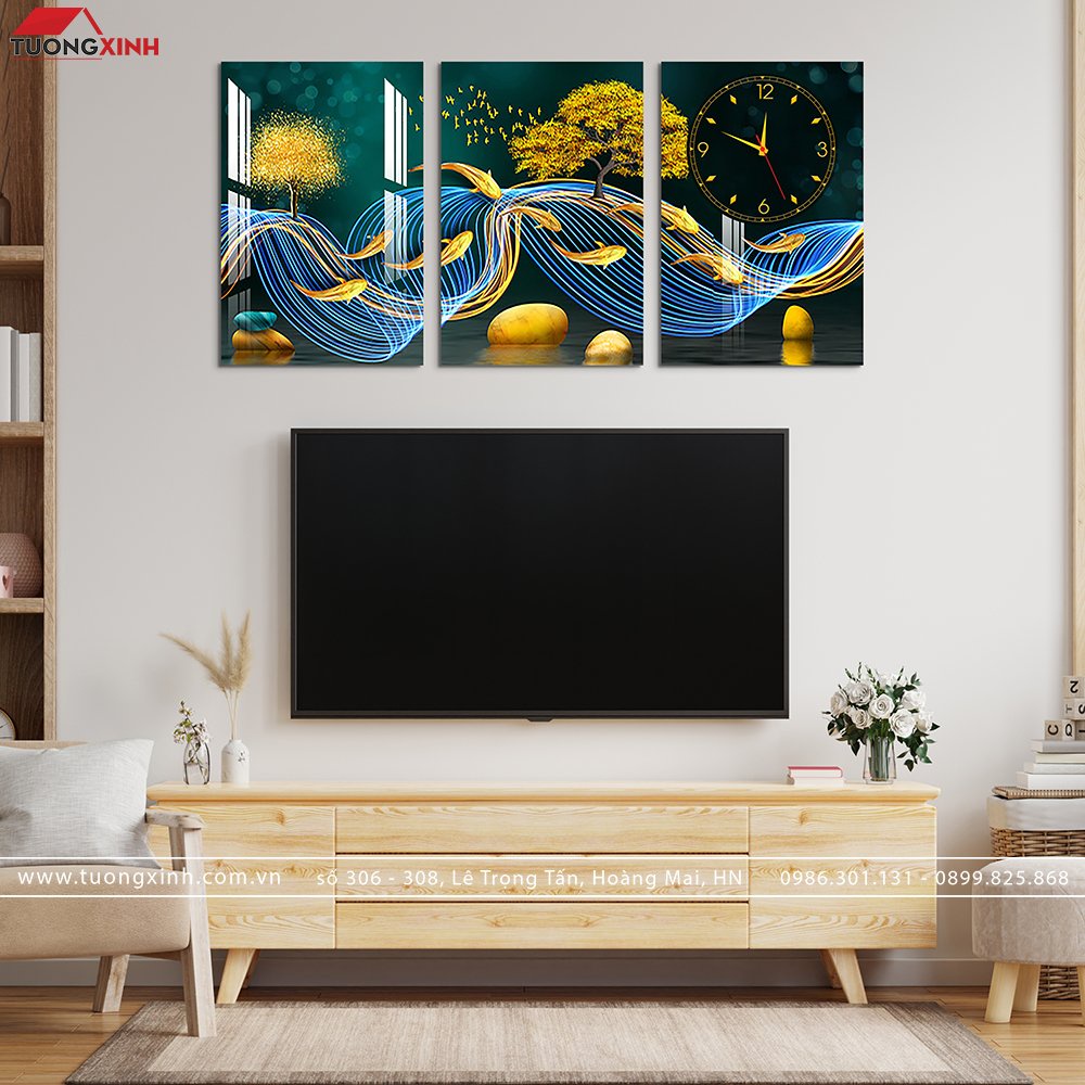 壁画 時計付き 現代アート 芸術的な風景 DHP71 Tuong Xinh