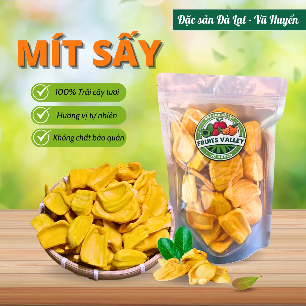 ダラット特産 輸出用タイ種ジャックフルーツチップス 500g (チャック袋入) - 種なし筒状、サクサク、自然な甘みと香り