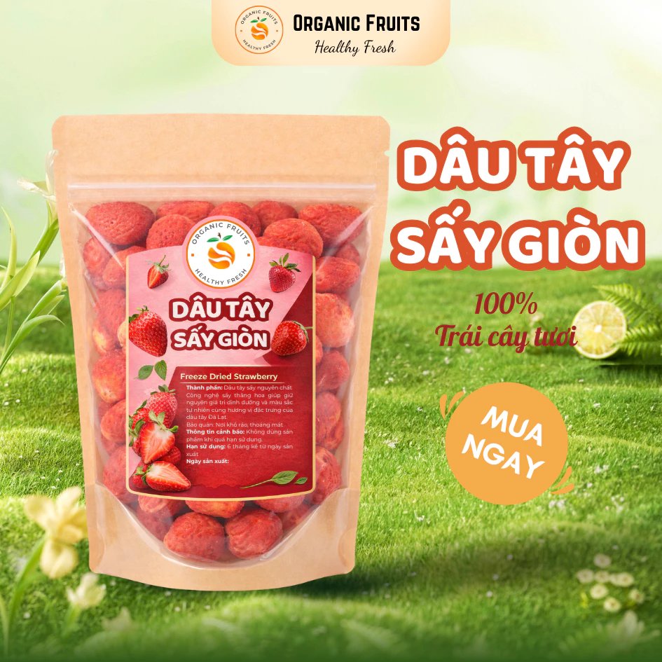 ダラット産オーガニックフリーズドライいちご200g - 自然な甘酸っぱさ、サクサク食感、いちごの香り