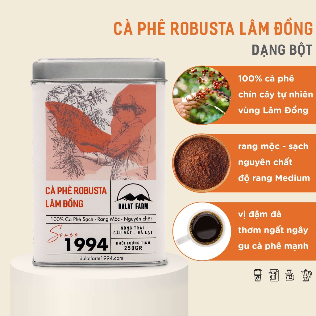 ロブスタ コーヒー Lam Dong パウダー 250g Dalat Farm