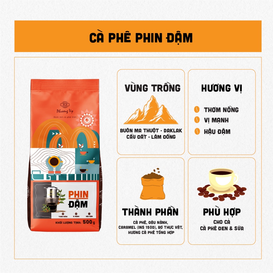 コーヒー豆 香りの強いダークローストコーヒー500g Phuong Vy Coffee