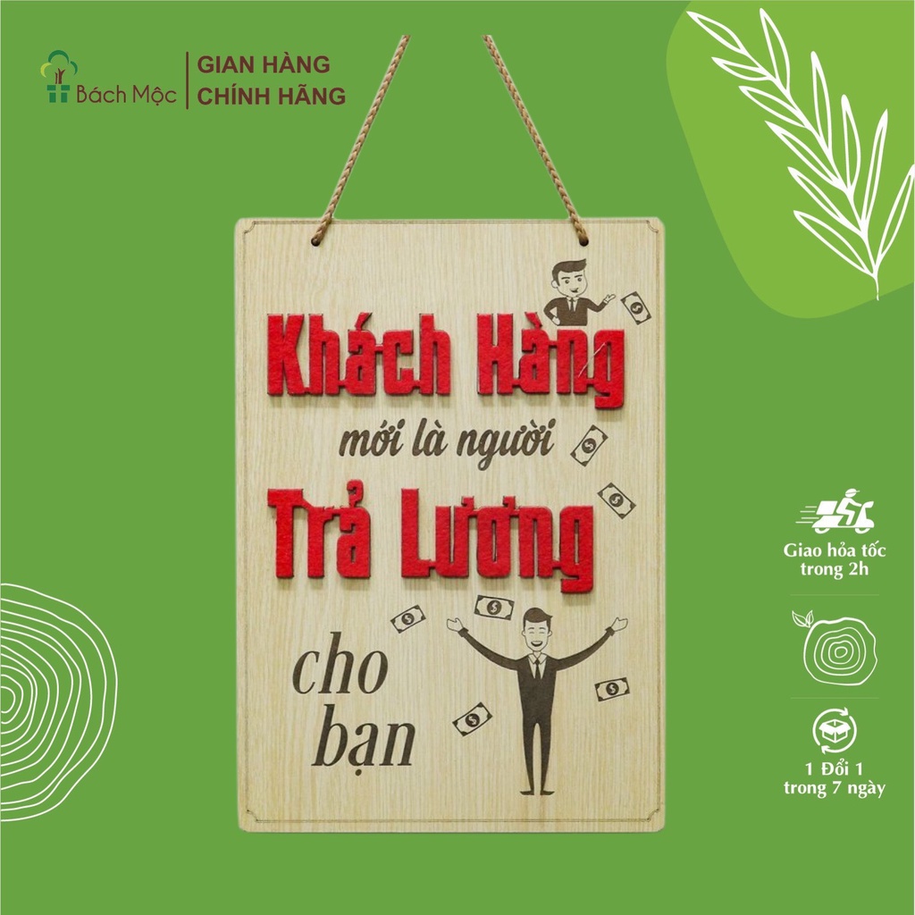 木製ボード "Khach Hang moi la nguoi Tra Luong" ベトナム語 スローガン 装飾用 BACH MOC