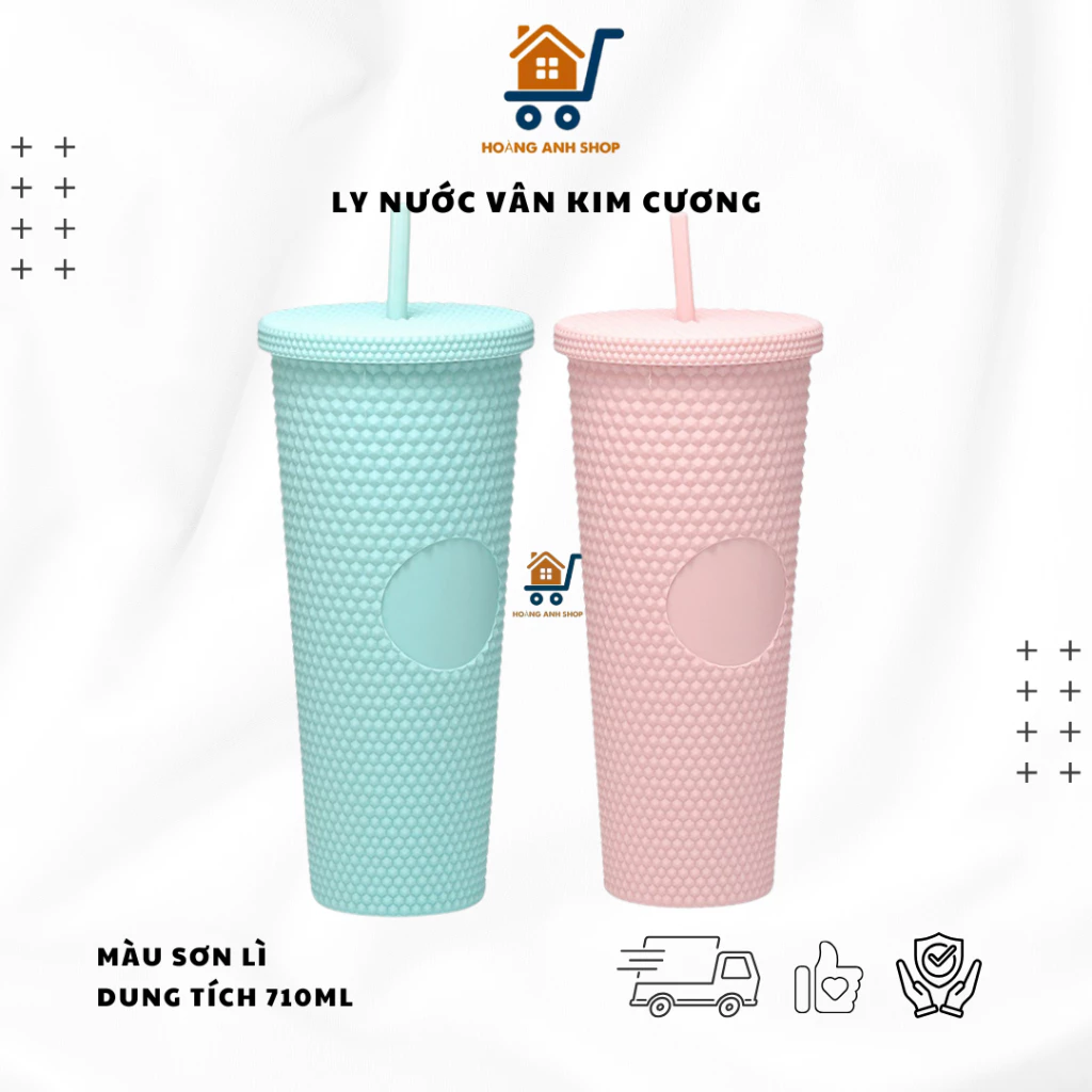 ダイヤモンド柄マットカラー断熱タンブラー 710ml PP製（緑・黒・ピンク・紫）