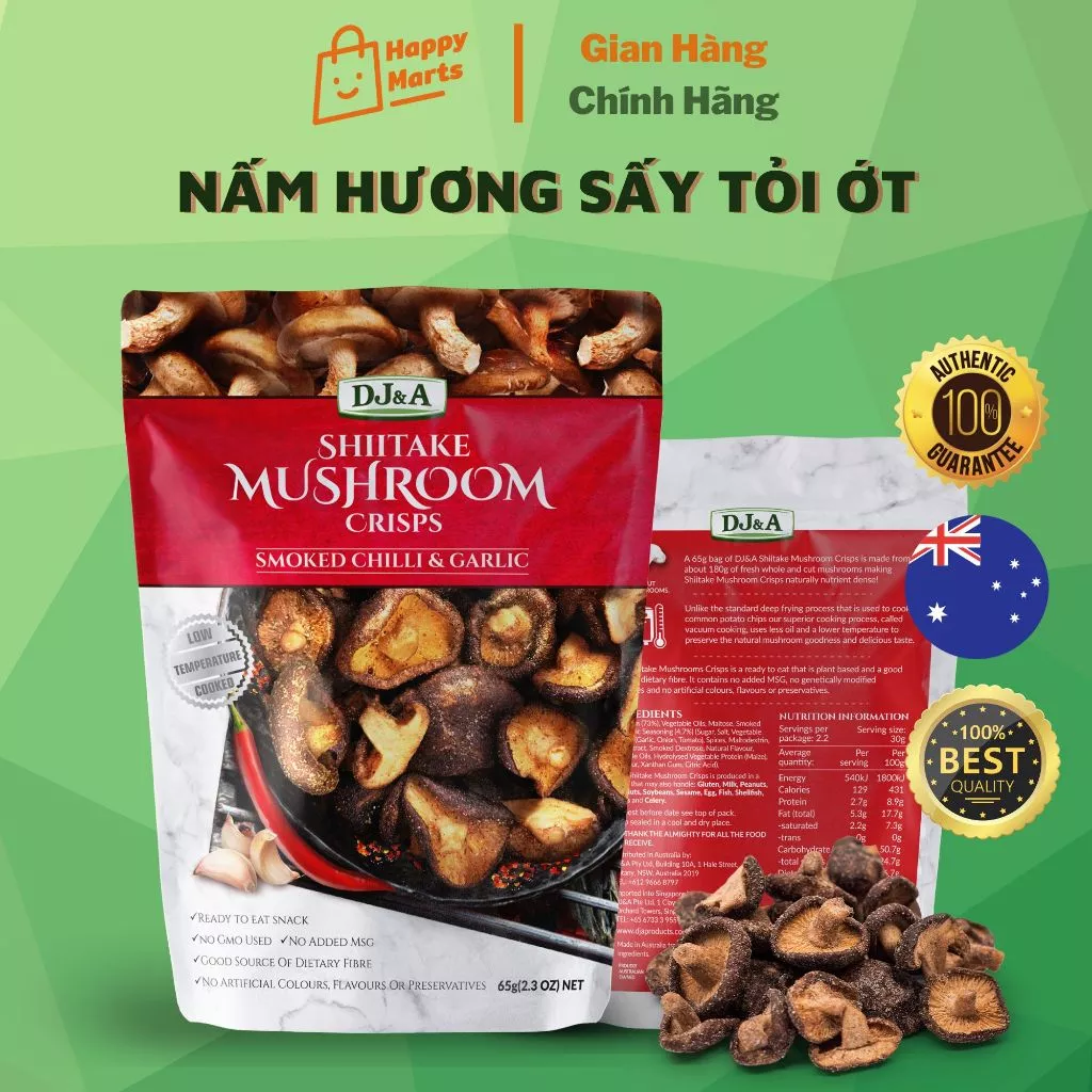 DJ&A オーストラリア産しいたけクリスプ ガーリックチリ味 - 65g