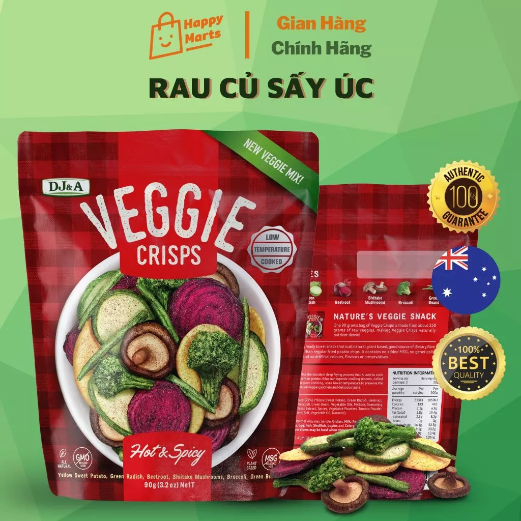 DJ&A クリスピー野菜チップス スパイシー味 90g - 食物繊維豊富 - ヘルシーなオフィススナック - オーストラリア直輸入