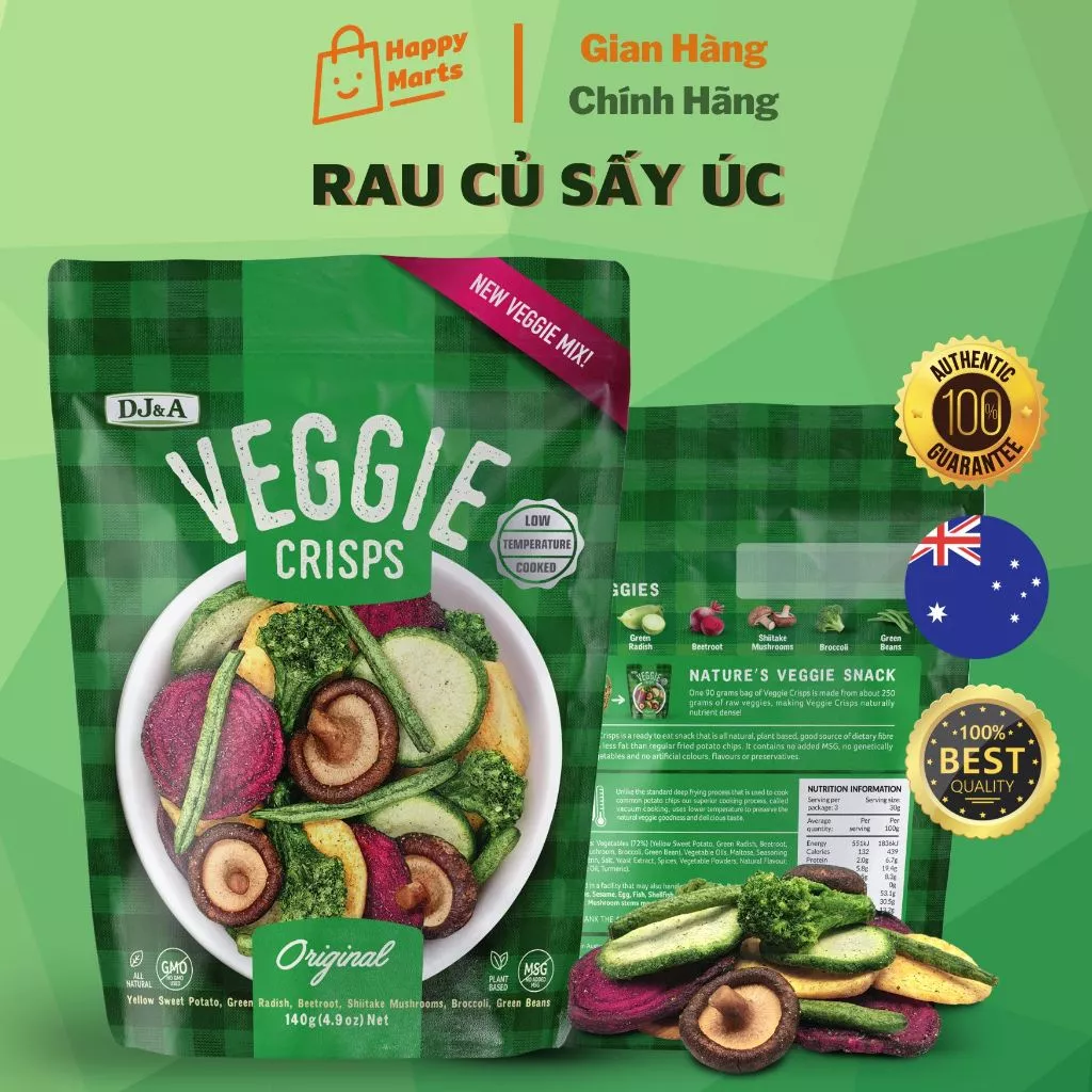 DJ&A クリスピー野菜チップス 伝統の味 90g - 健康的なオフィススナック、食物繊維豊富 - オーストラリア直輸入