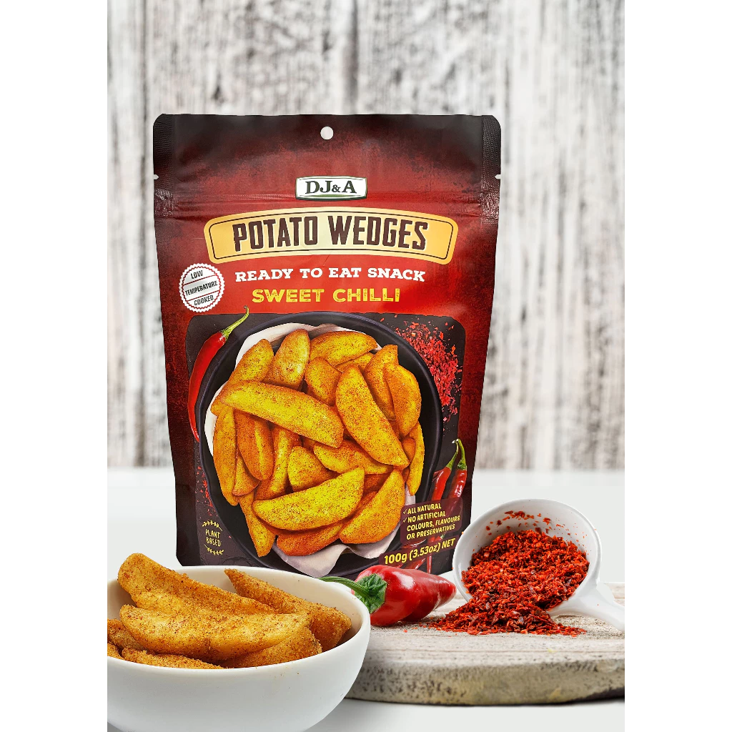 DJ&A 低脂質スイートチリポテトウェッジ 100g - ヴィーガン・ダイエット向けスナック