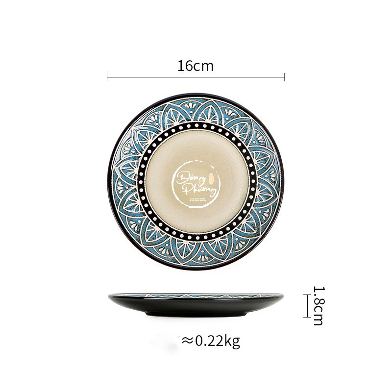 Dong Phuong Decor トラディショナル デザートプレート 藍釉伝統柄 12cm 東方陶器
