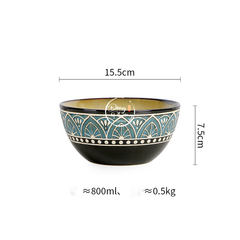 Đông Phương Decor コレクション 伝統模様食器セット 藍釉薬陶磁器 20cm 東方デコール