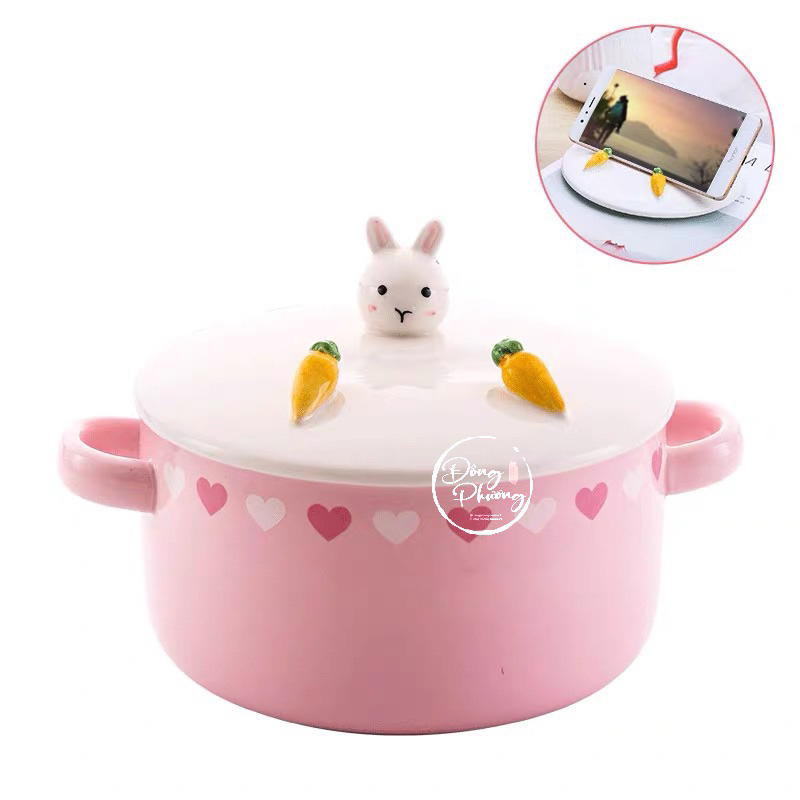 東方デコール ラブリー ウサギラーメン丼 蓋付き陶器 950ml 東方デコール
