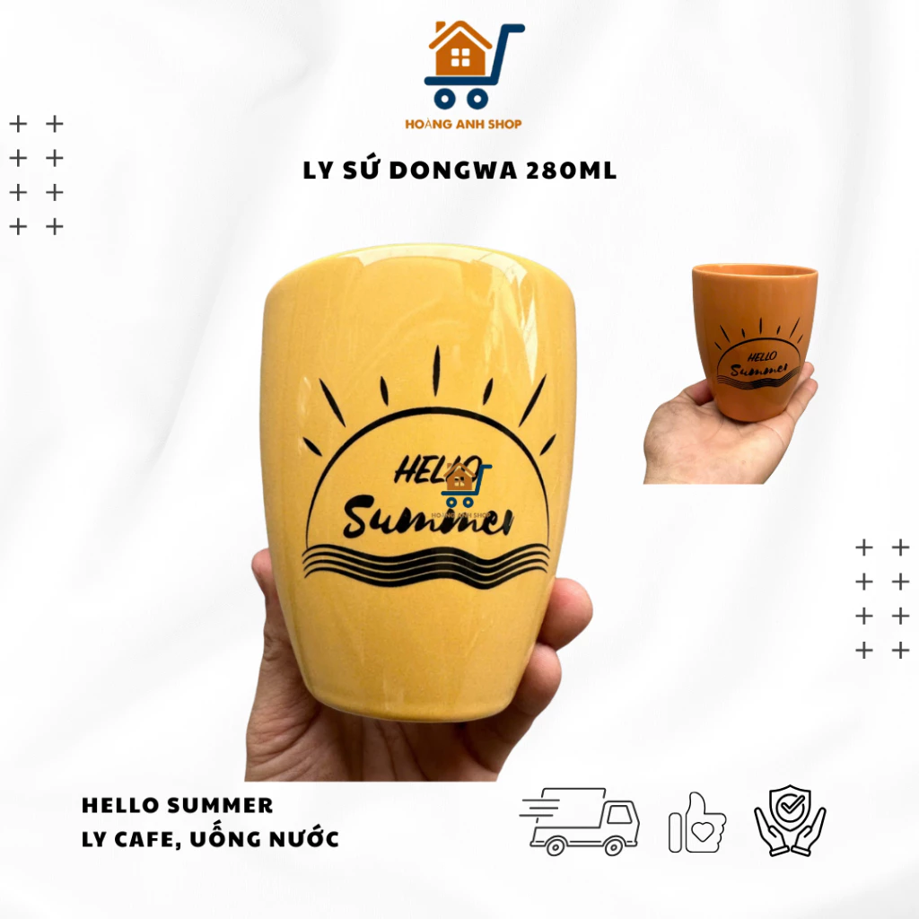Dongwa ハローサマー 陶器マグカップ 280ml - 高品質釉薬仕上げ、コーヒーやお茶に最適！※色ランダム
