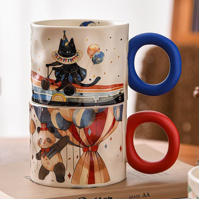 サーカス夢見る✨高級ボーンチャイナマグカップ 250ml - 誕生日ギフトに最適！