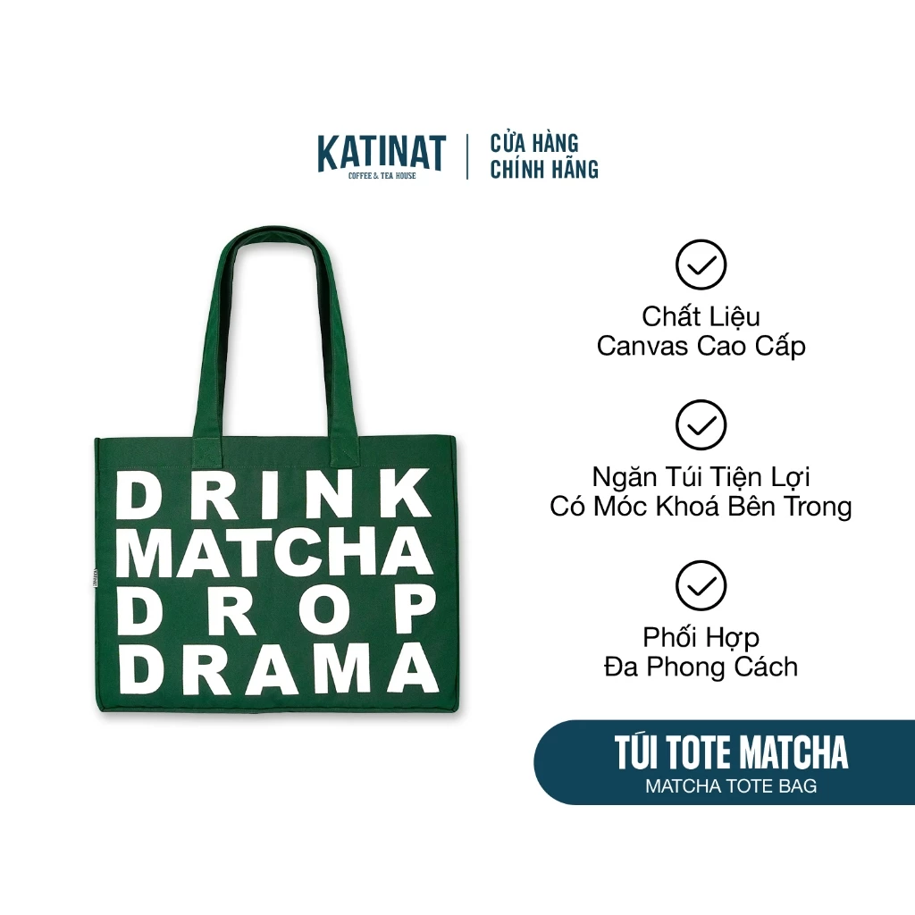 「DRINK MATCHA DROP DRAMA」抹茶トートバッグ – 高級キャンバス製スタイリッシュバッグ
