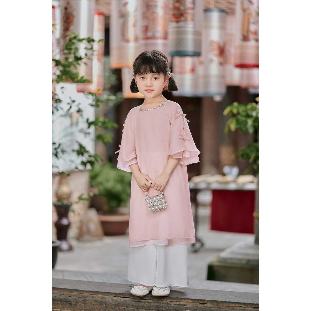 アオザイ 子供用 女の子 デュニー デザイン改良型 クレープシルク×光沢シルク L'AMME製 - 上質素材で快適