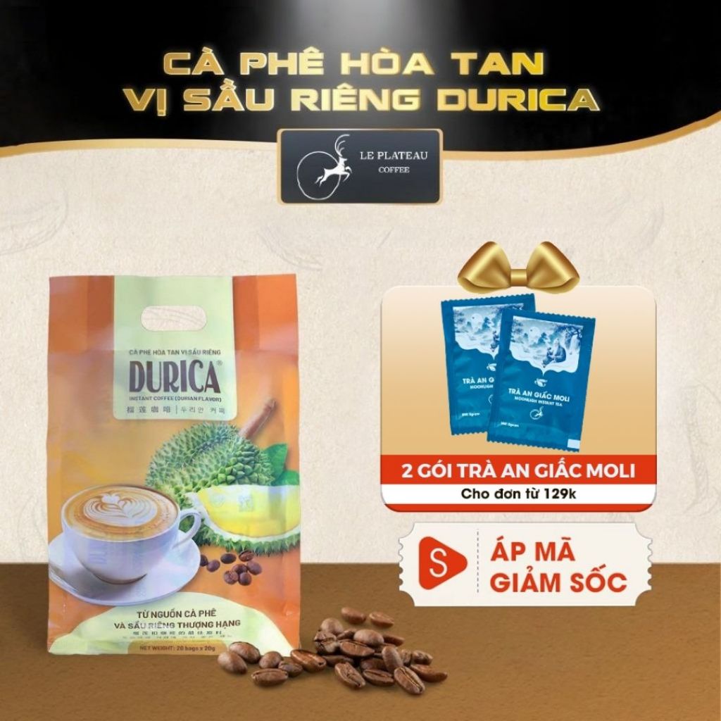 DURICA LE PLATEAU COFFEE Cà Phê Sầu Riêng Hương Vị Đặc Biệt 200g Hộp 20 Gói