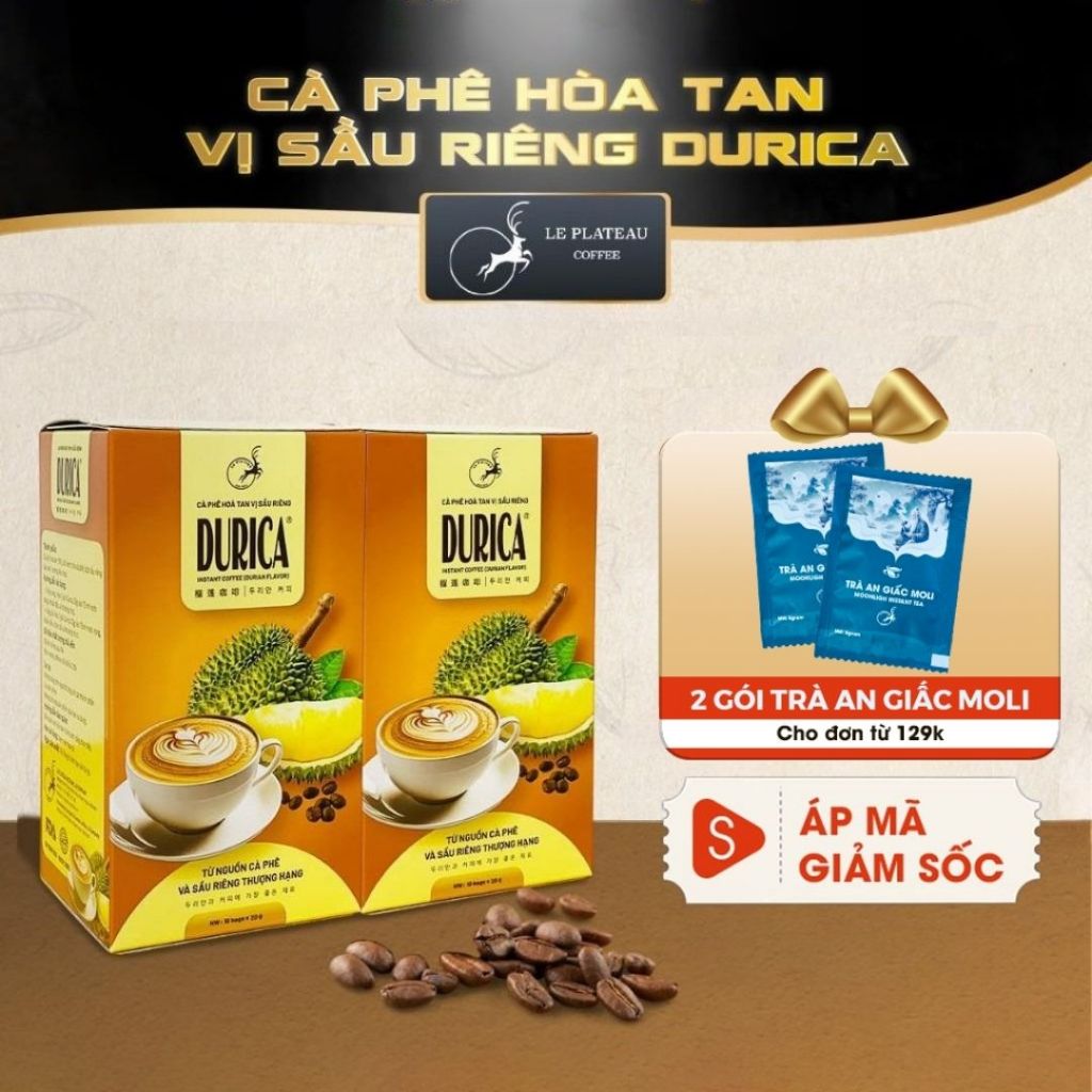 DURICA LE PLATEAU COFFEE Cà Phê Sầu Riêng Hòa Tan Đặc Biệt 200g 1 hộp 10 gói Le Plateau