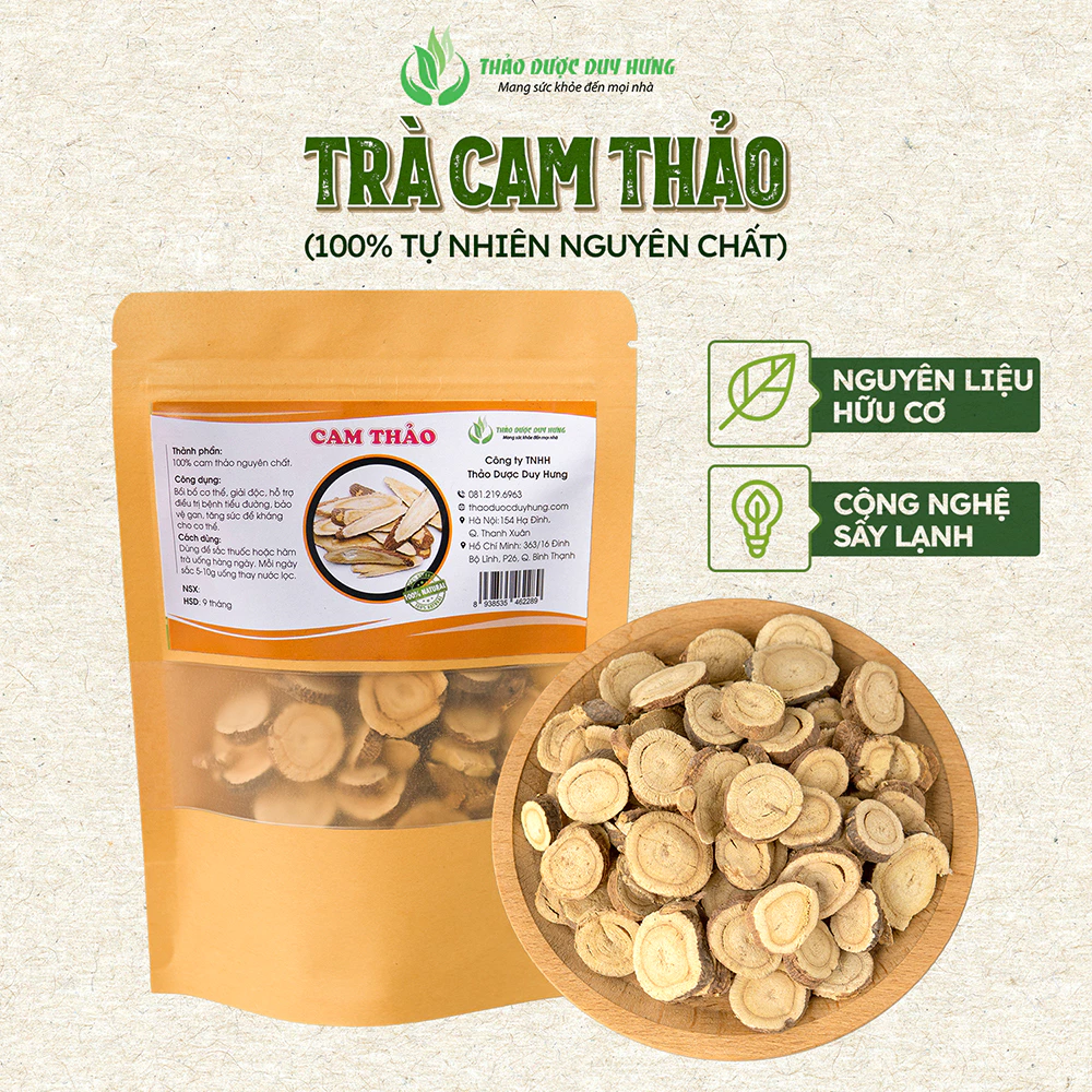 「Duy Hưng」天然スライス乾燥甘草茶 100g – 身体を癒し、脾胃を整える健康茶