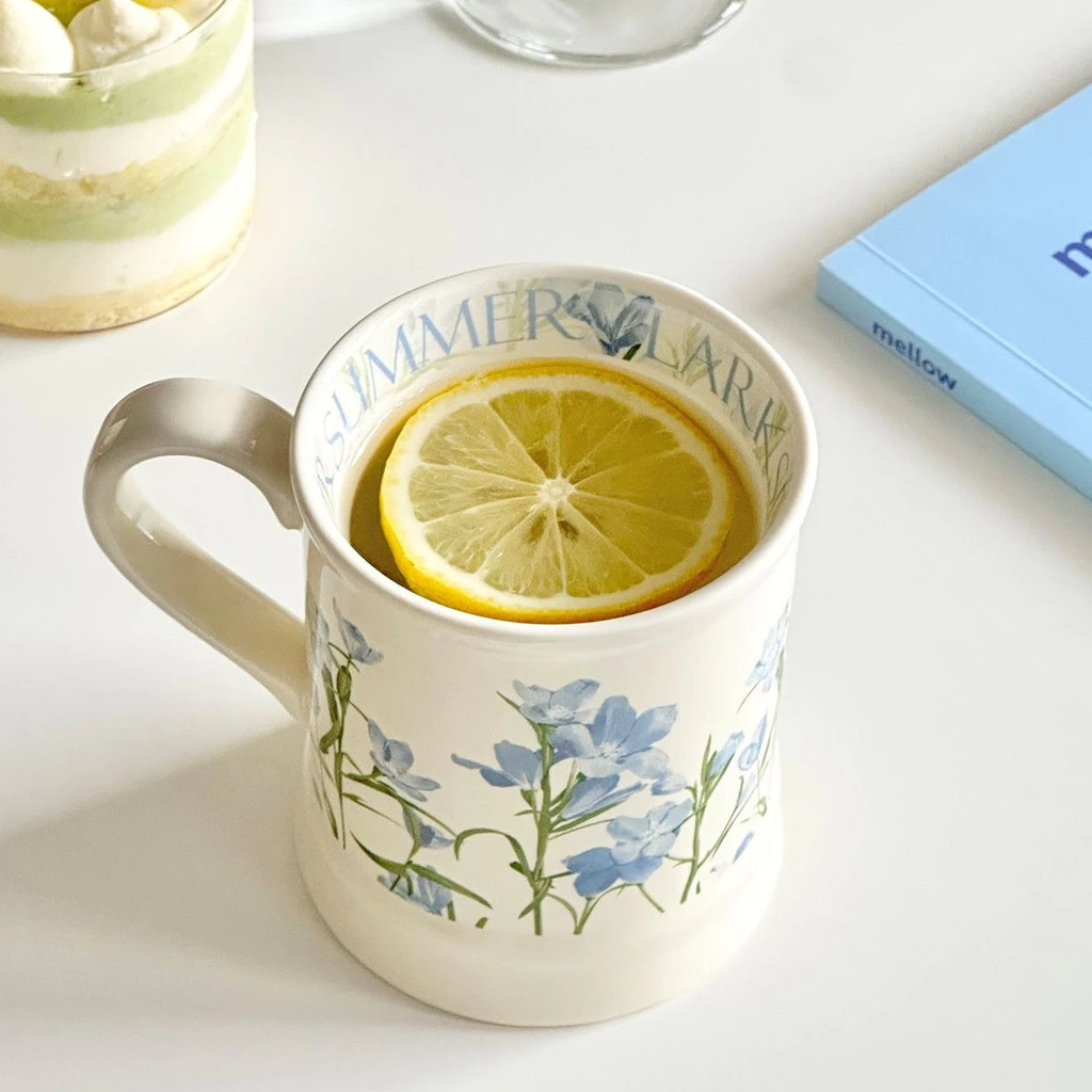 染め青蘭模様セラミックマグカップ 350ml 大容量 オフィス・家庭用 コーヒーカップ