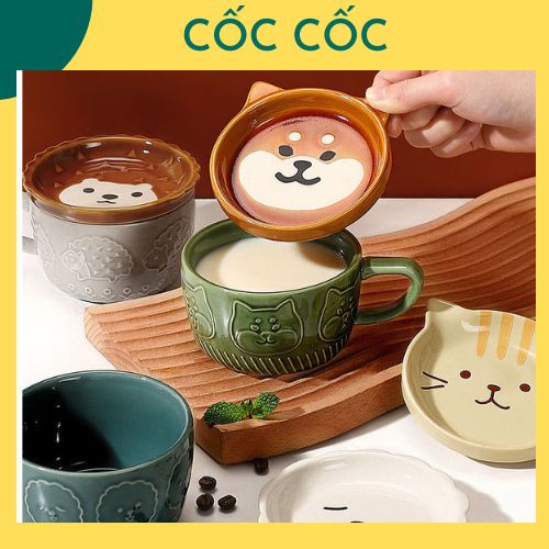 黒檀猫芝セラミックカップかわいい動物セラミックプレート蓋 Coc Coc 飲料水、お茶、コーヒー、友人へのギフトに使用 - 三毛猫の形