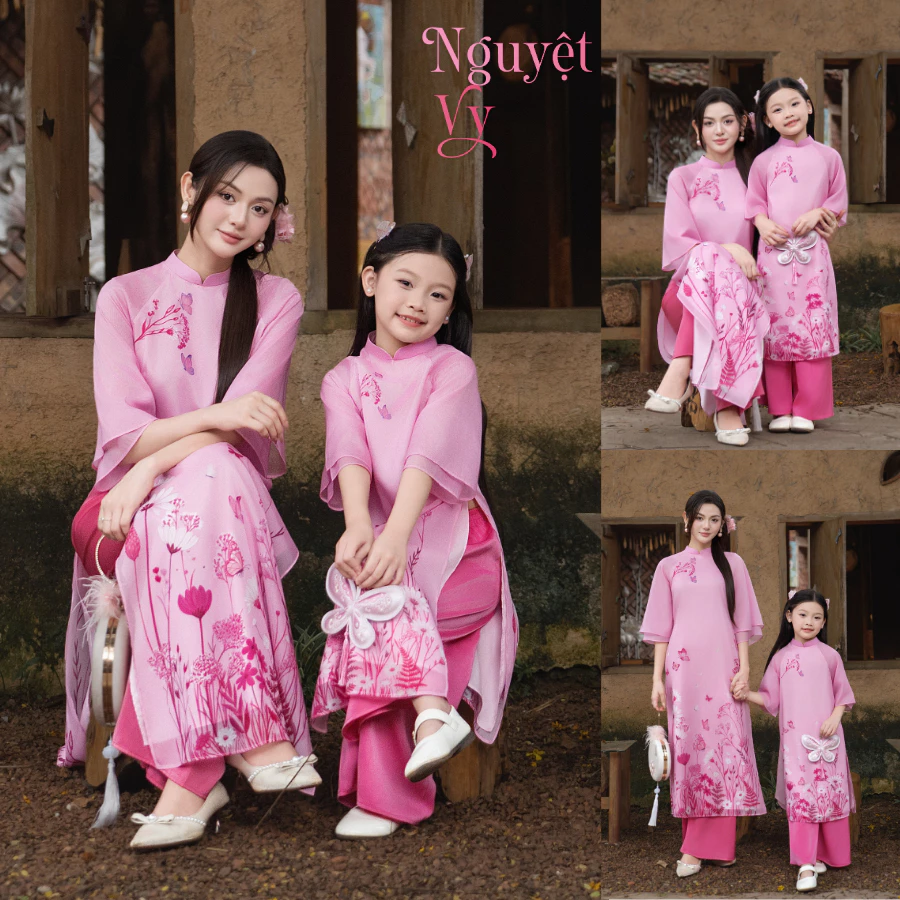 エコナイス ママと女の子のお揃いモダンアオザイ - Tết（テト）コレクション - Mサイズ (48-55kg)