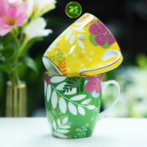 上品な青い花柄アフタヌーンティー用カップ 280ml ティーカップ マグカップ 陶器