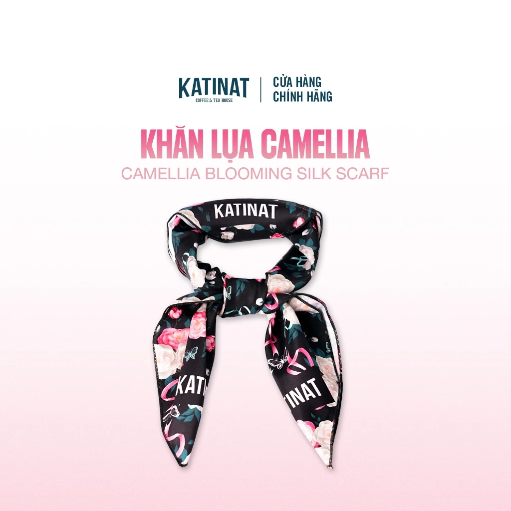カメリア柄エレガントシルクスカーフ【KATINAT製】