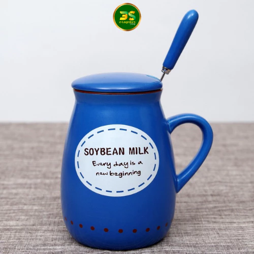 優雅なクラシック柄 400ml セラミックマグカップ 蓋＆スプーンセット 「ソイミルク」