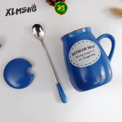優雅なクラシック柄 400ml セラミックマグカップ 蓋＆スプーンセット 「ソイミルク」