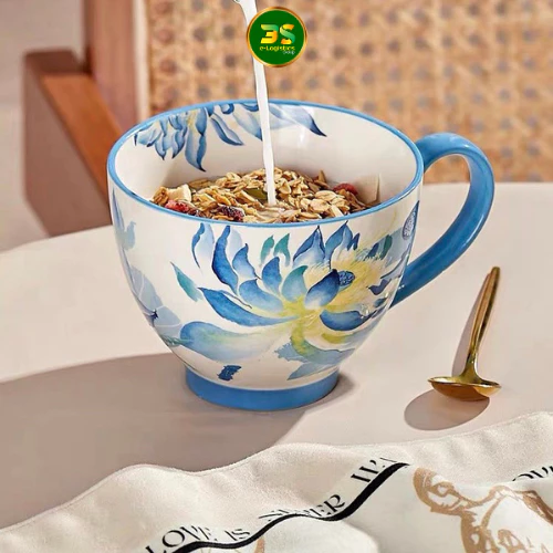 450ml 緑の花柄セラミックマグカップ【癒しのティータイムに】