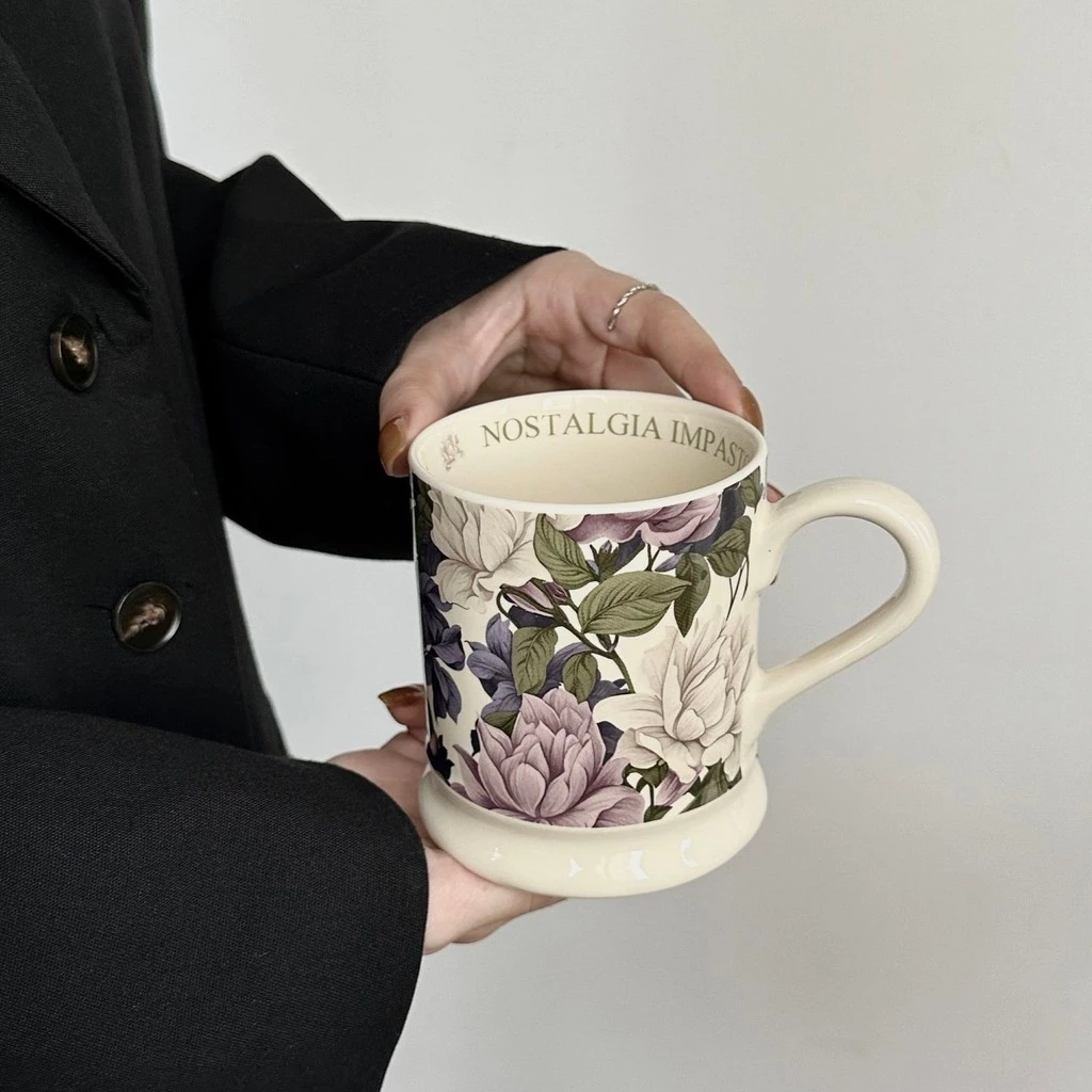 オフィスレディ向け 牡丹柄クラシック磁器マグカップ【豊かさと美の象徴】