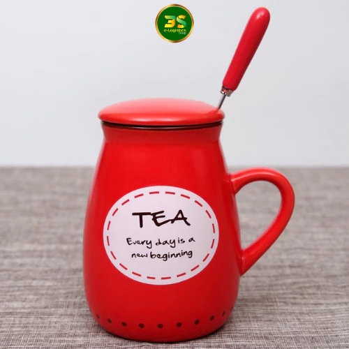 欧風クラシック柄 蓋・スプーン付き磁器マグカップ 400ml 「ティーレッド」