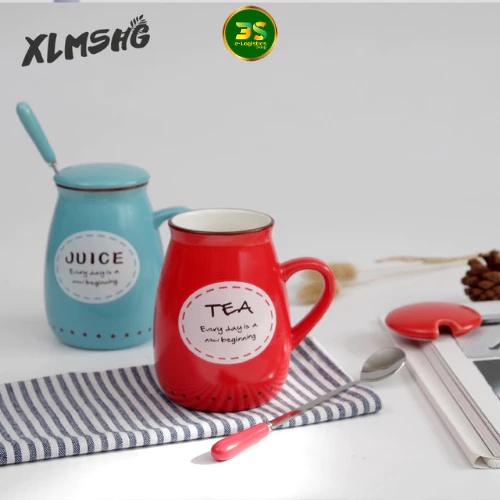 欧風クラシック柄 蓋・スプーン付き磁器マグカップ 400ml 「ティーレッド」