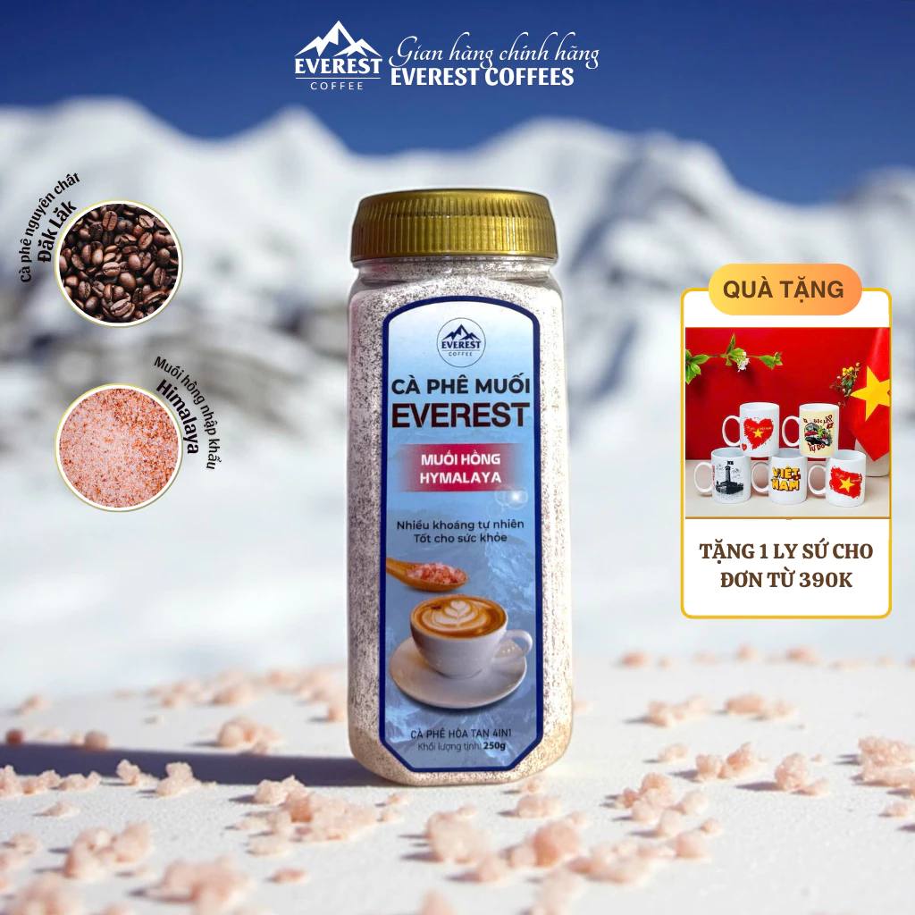 エベレストコーヒー ヒマラヤピンクソルトインスタントコーヒー (250g) - 濃厚な塩キャラメルの風味、手軽に本格派の一杯を